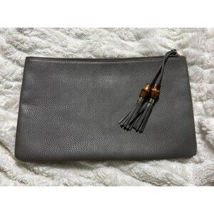 GUCCI Gray Leather Bamboo Pouch A-A-OS with COA